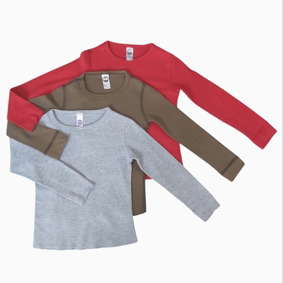 American Apparel kids t-shirt lot boys 4T red grey olive long sleeve 3 pc unisex - Picture 1 of 7
